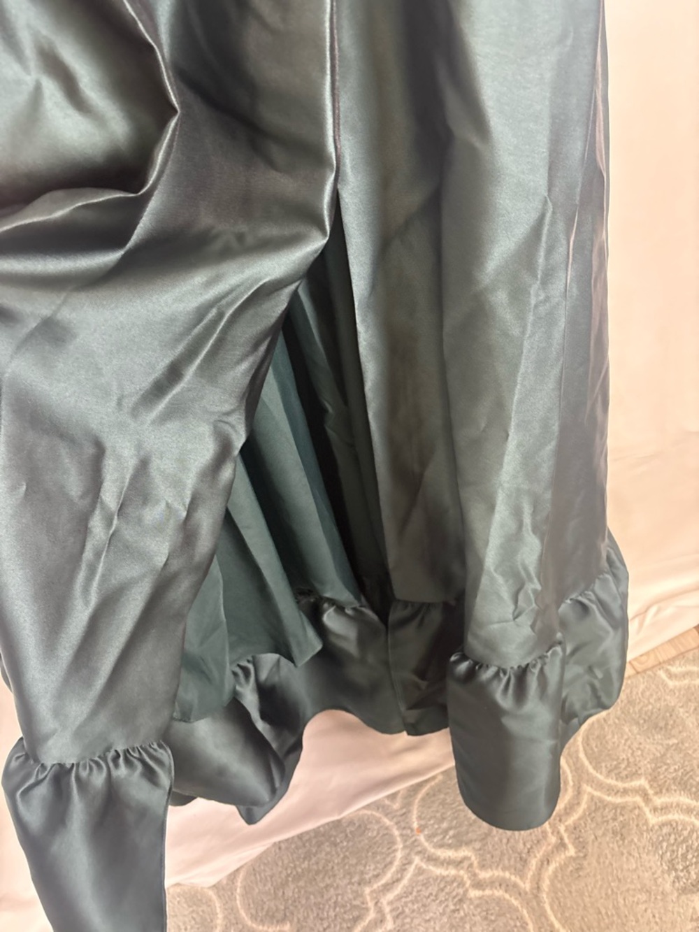 Dessy Collection Evergreen Satin Corset Maxi Dress with Ruffle Straps - Picture 4 of 7